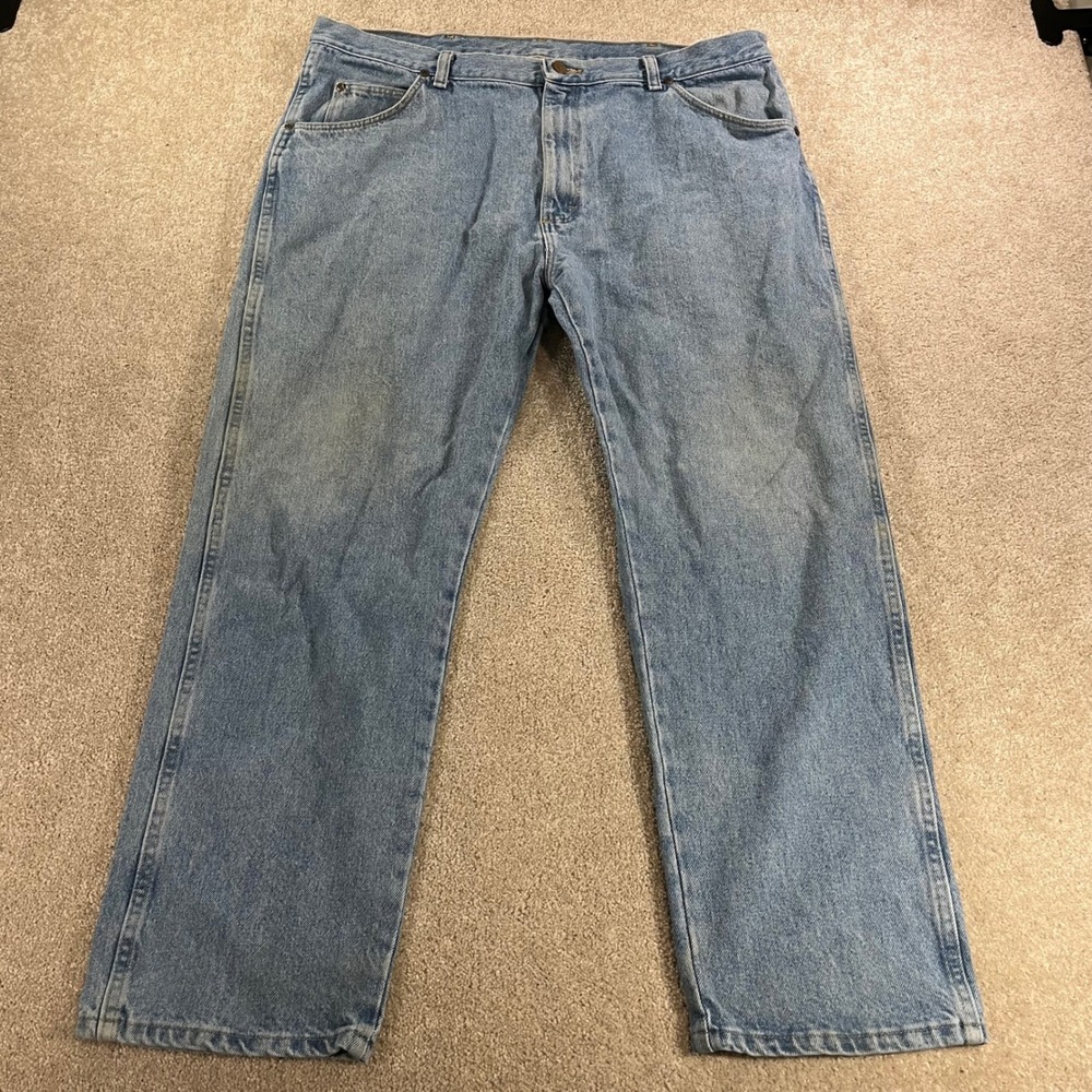 Wrangler Straight Leg Jeans Mens 40x29 Light Blue Cotton Denim Baggy‎
